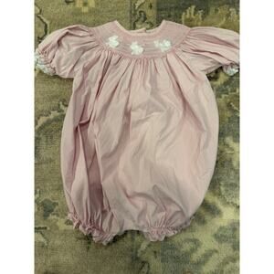 Pleats And Stitches Smocked Pink Bunny Short Sleeve Easter Bubble Ruffles 3T